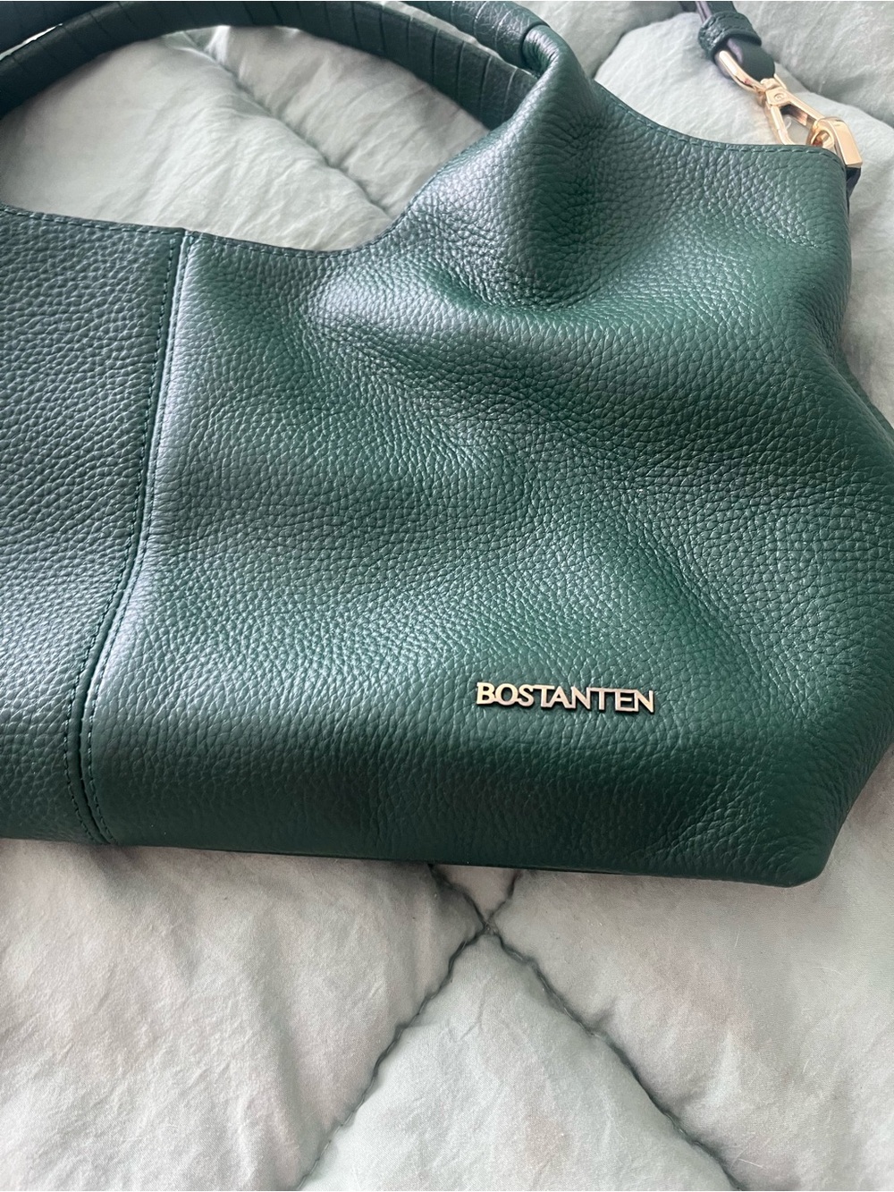 Bostanten Green Pebbled Leather Shoulder Bag